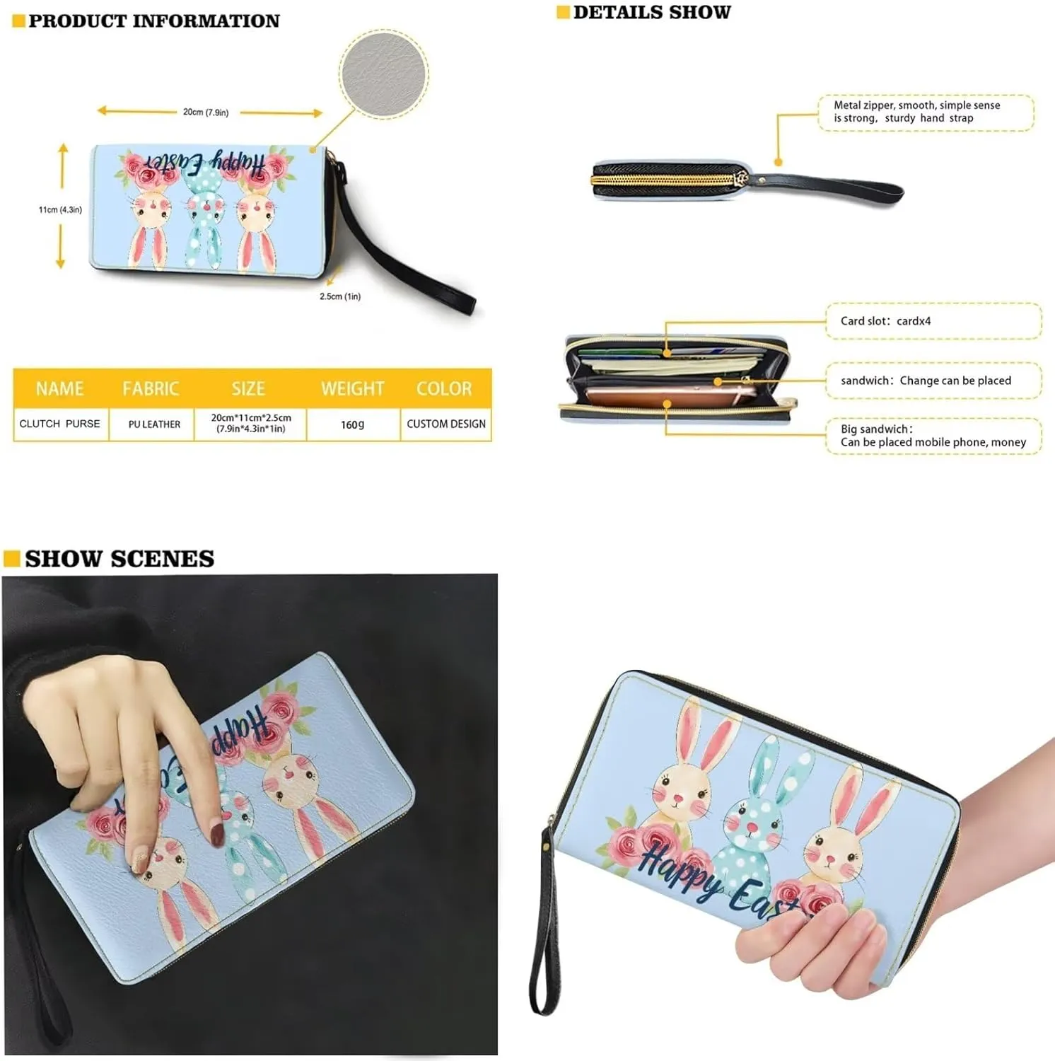 Happy Easter Fashion Business Office Work Handbag Purse 3Pcs Set