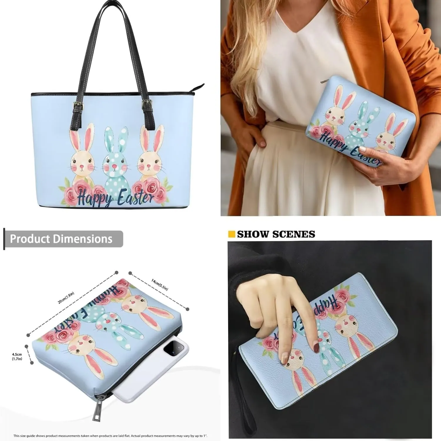 Happy Easter Fashion Business Office Work Handbag Purse 3Pcs Set