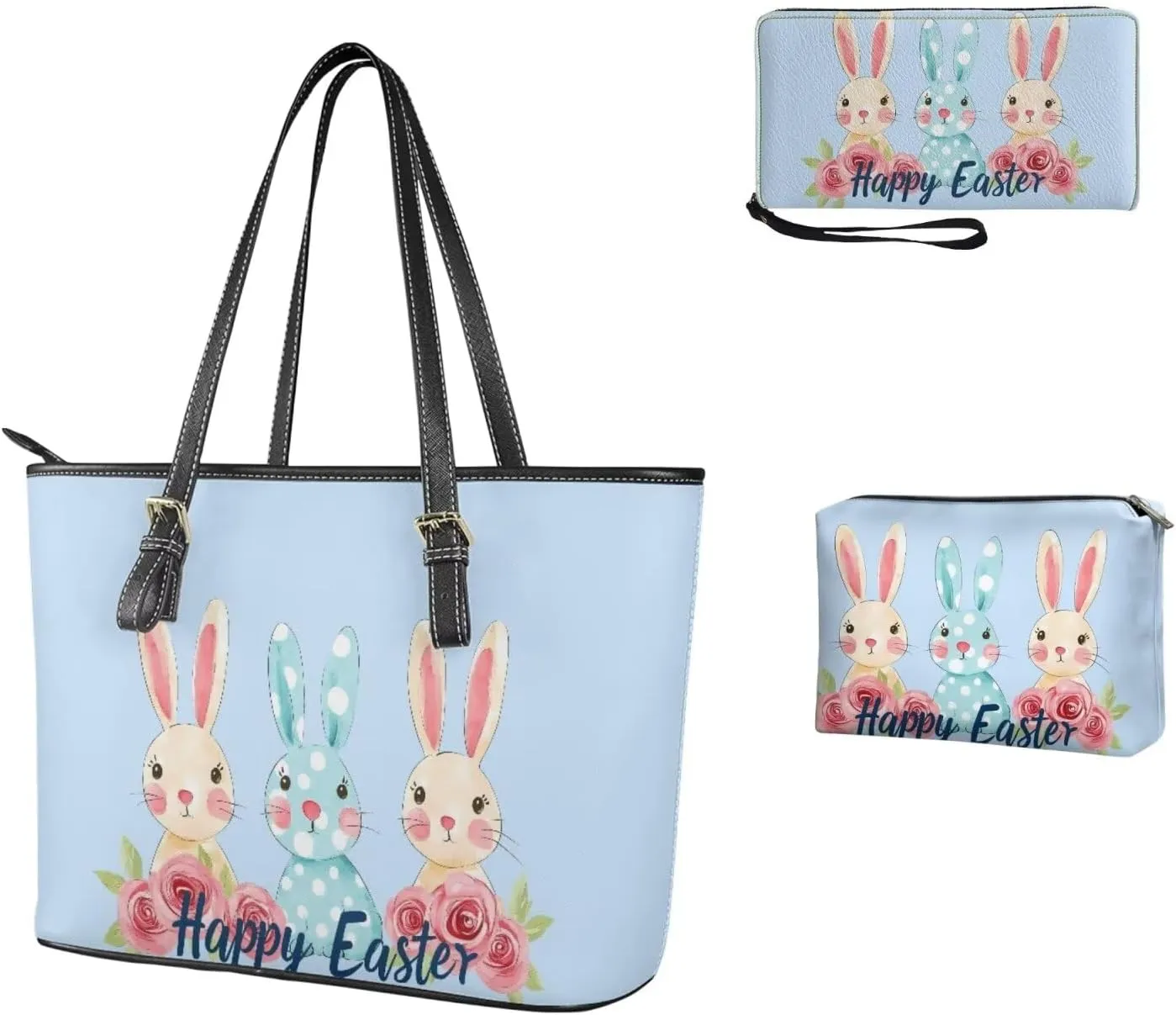Happy Easter Fashion Business Office Work Handbag Purse 3Pcs Set