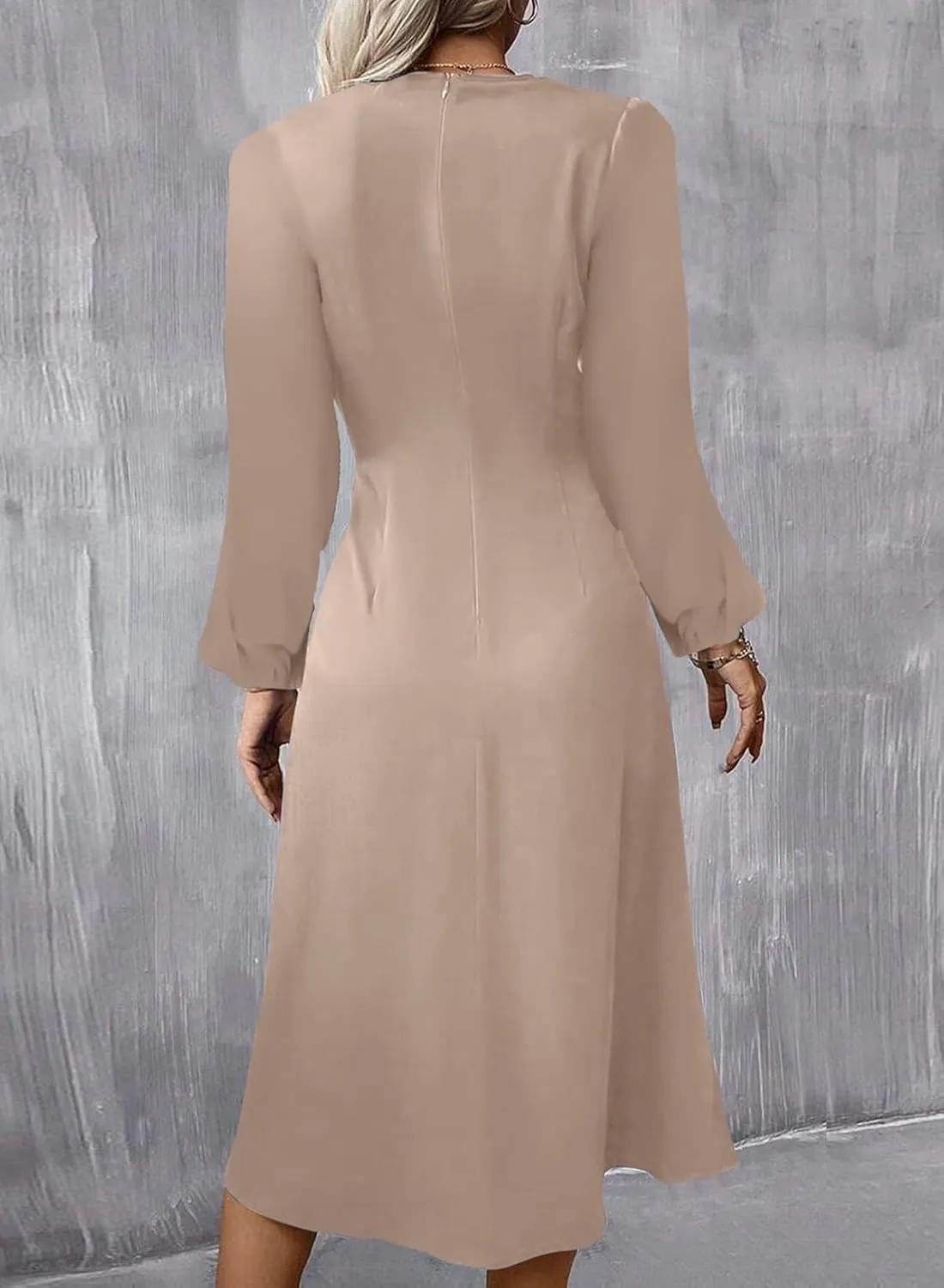 Happy Sailed Women's Long Sleeve Ruched Waist Flowy A Line High Low Midi Cocktail Party Dress