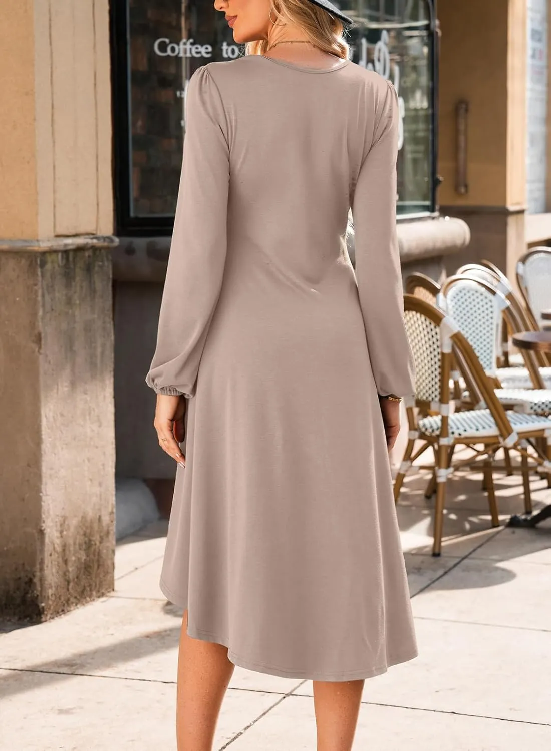 Happy Sailed Women's Long Sleeve Ruched Waist Flowy A Line High Low Midi Cocktail Party Dress