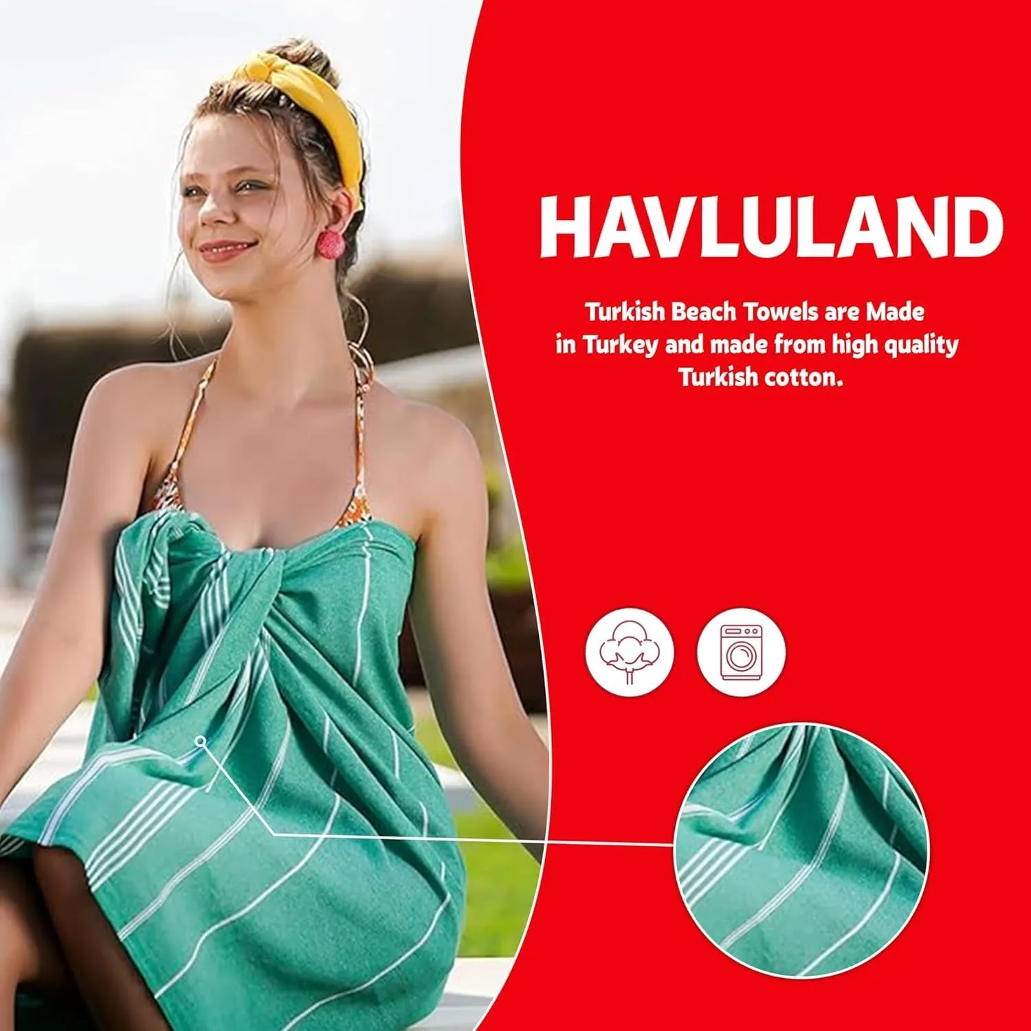 HAVLULAND Turkish Beach Towels – Oversized, Quick-Dry & Sand-Free | Lightweight, Absorbent Bath Towels for Beach, Pool, Travel, Vacation, Adults Gifts Cruise Essentials| 40” x 72” Bulk Set