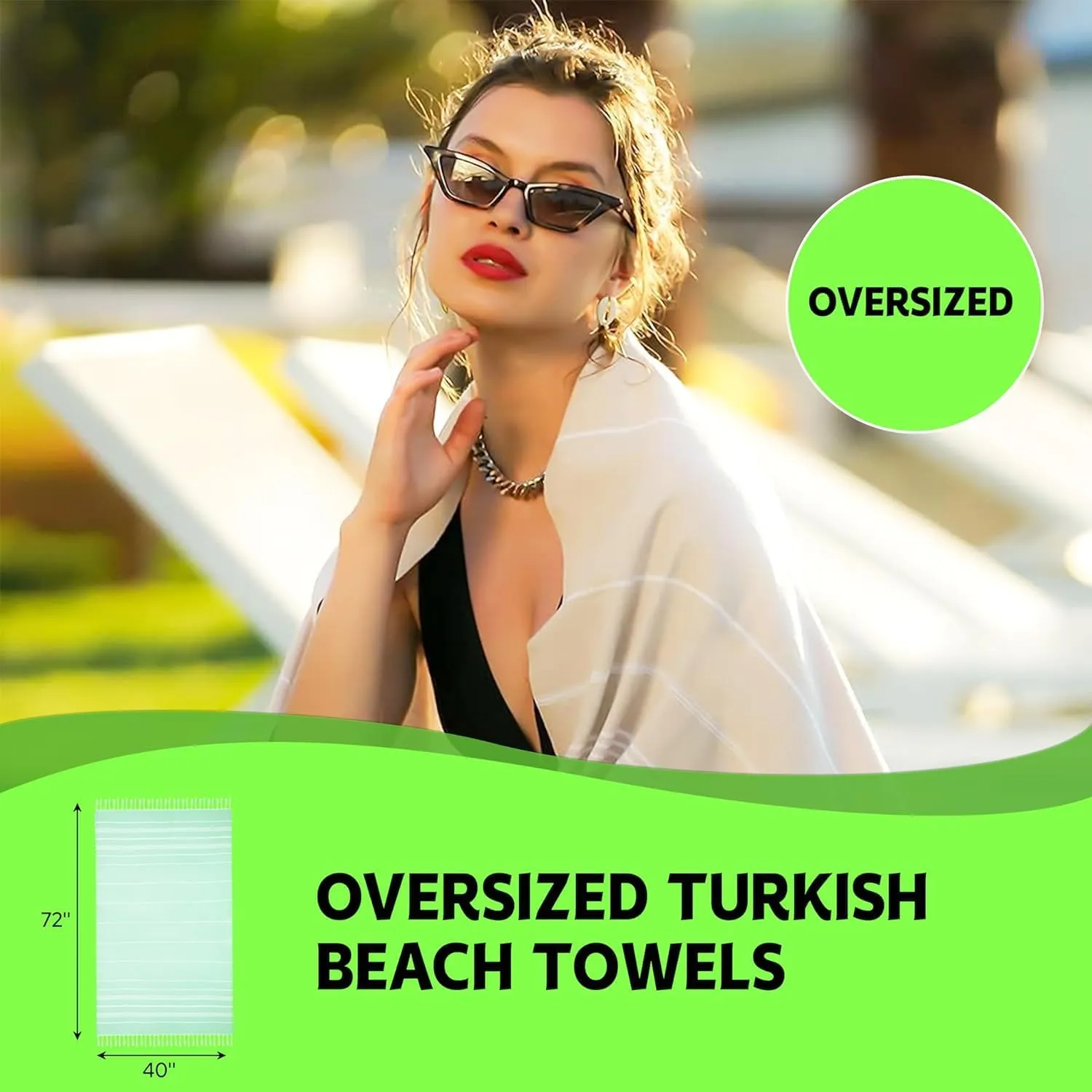 HAVLULAND Turkish Beach Towels – Oversized, Quick-Dry & Sand-Free | Lightweight, Absorbent Bath Towels for Beach, Pool, Travel, Vacation, Adults Gifts Cruise Essentials| 40” x 72” Bulk Set
