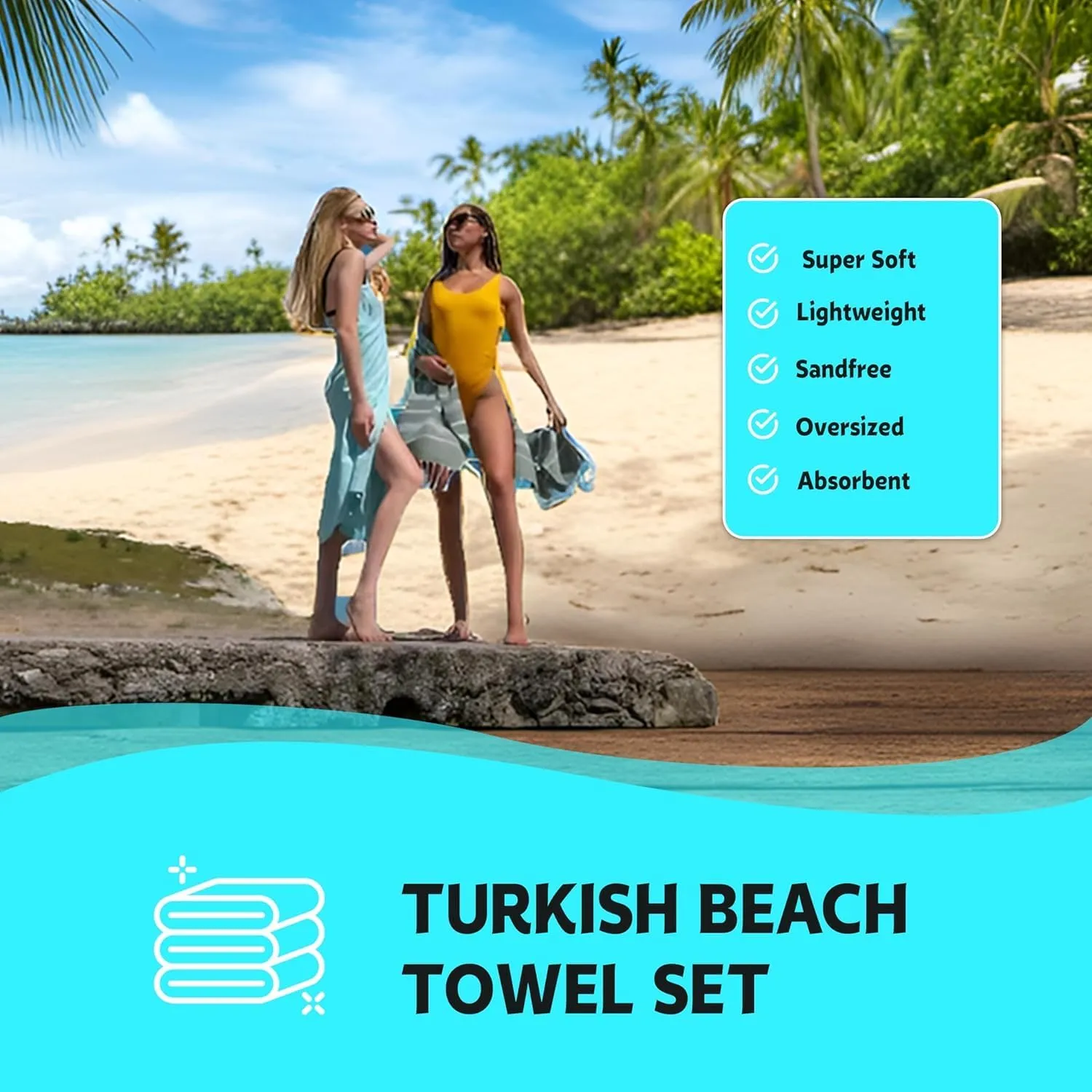 HAVLULAND Turkish Beach Towels – Oversized, Quick-Dry & Sand-Free | Lightweight, Absorbent Bath Towels for Beach, Pool, Travel, Vacation, Adults Gifts Cruise Essentials| 40” x 72” Bulk Set