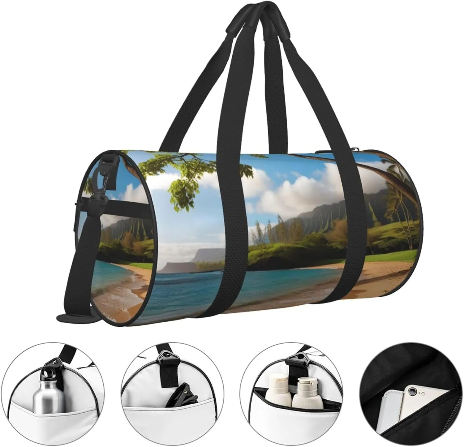 hawaii beach Printed Travel Bag,Round Personal Item Storage bag,Foldie Duffel Bag for Traveling Vacation,Fitness,Sports
