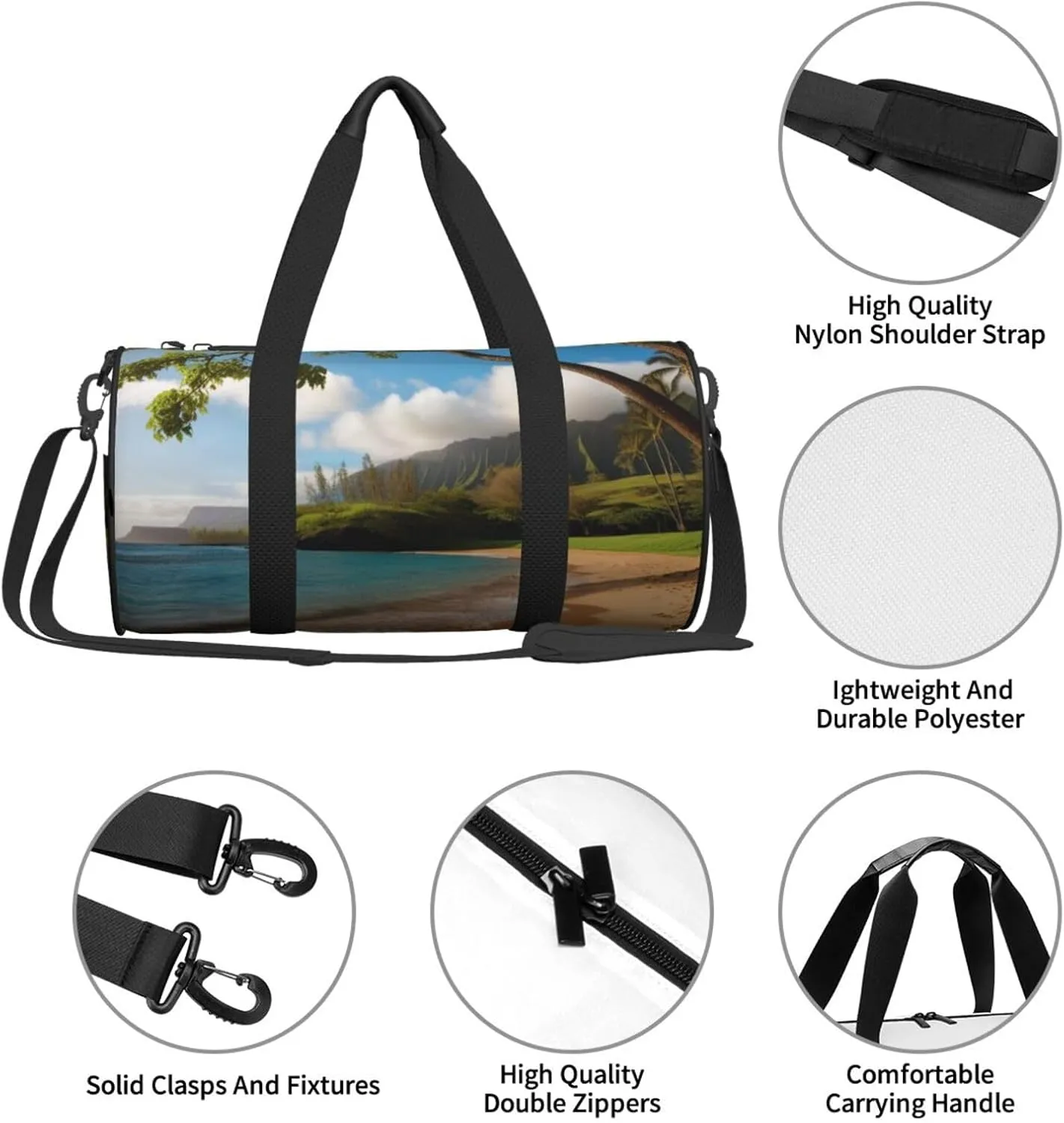 hawaii beach Printed Travel Bag,Round Personal Item Storage bag,Foldie Duffel Bag for Traveling Vacation,Fitness,Sports