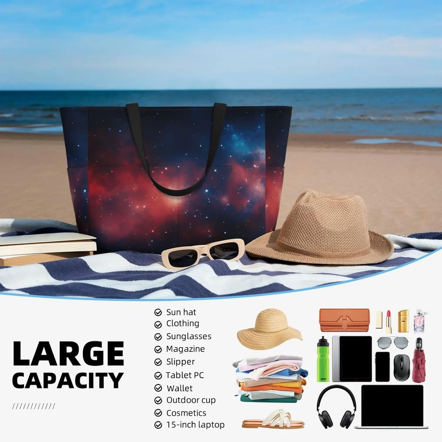 Hawaiian Print Large Beach Tote Bag Women Waterproof Sandproof Zipper Beach Tote Bag For Pool Gym Grocery Travel With Wet