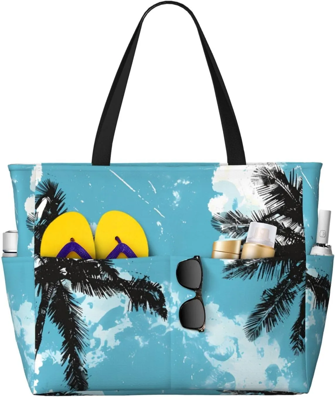 Hawaiian Print Large Beach Tote Bag Women Waterproof Sandproof Zipper Beach Tote Bag For Pool Gym Grocery Travel With Wet