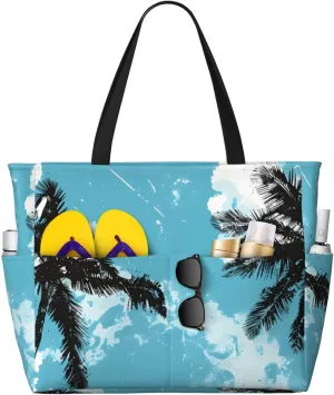 Hawaiian Print Large Beach Tote Bag Women Waterproof Sandproof Zipper Beach Tote Bag For Pool Gym Grocery Travel With Wet