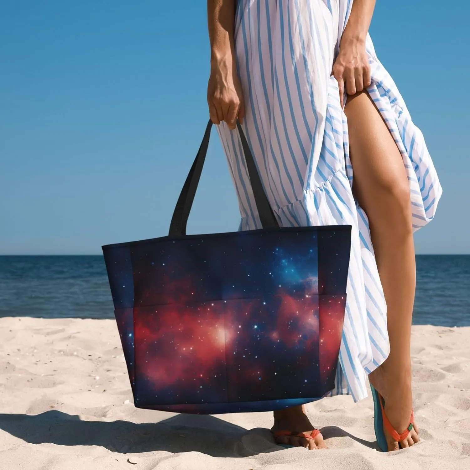 Hawaiian Print Large Beach Tote Bag Women Waterproof Sandproof Zipper Beach Tote Bag For Pool Gym Grocery Travel With Wet
