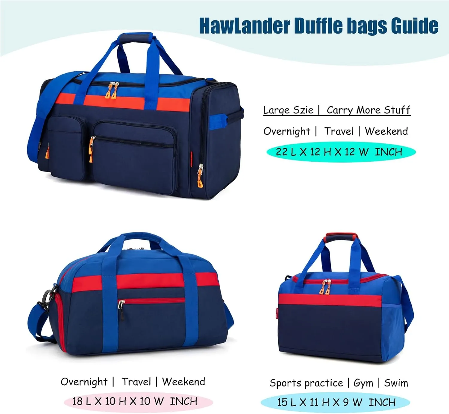 HawLander Small Duffle Bag for Kids Boys or Girls, Gym Bag for Sports (Dark Blue)