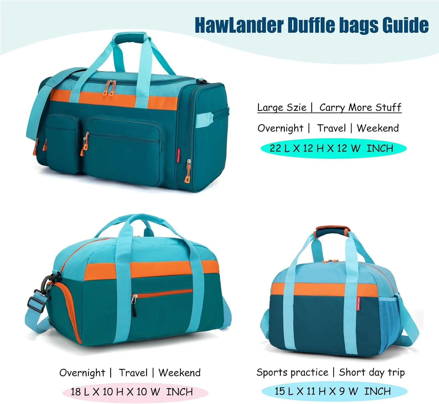 HawLander Sport Duffle Bag for Kids Boys or Girls, Small Gym Bag for Sports (Teal Blue)