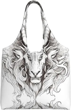 Head of the beast Printed single-shoulder canvas bag, fashionable daily canvas bag, suitable for daily travel and shopping