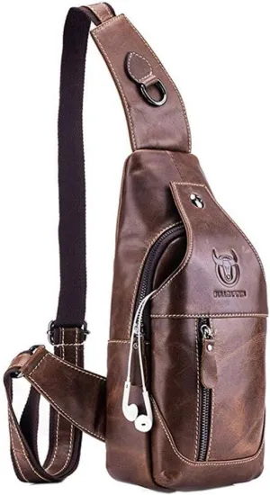 Hebetag Leather Sling Bag Crossbody Backpack for Men Women Travel Outdoor Sports