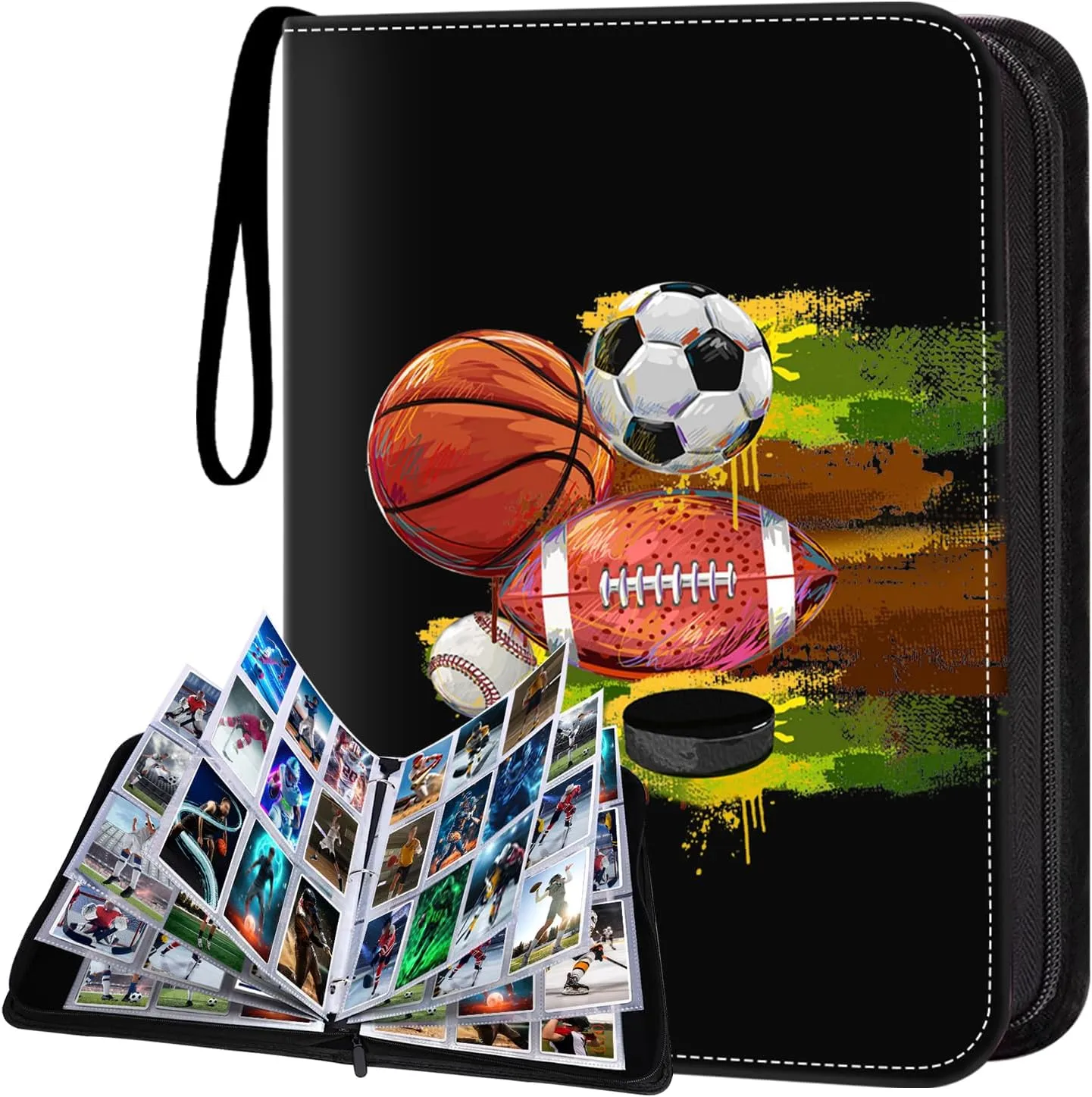 HESTECH Sports Card Binder with Sleeves, 900 Pocket Sports Card Holder for Trading Cards Zipper Book Folder Collector Album 3 Ring Baseball Football Basketball Hockey Soccer Organizer Storage