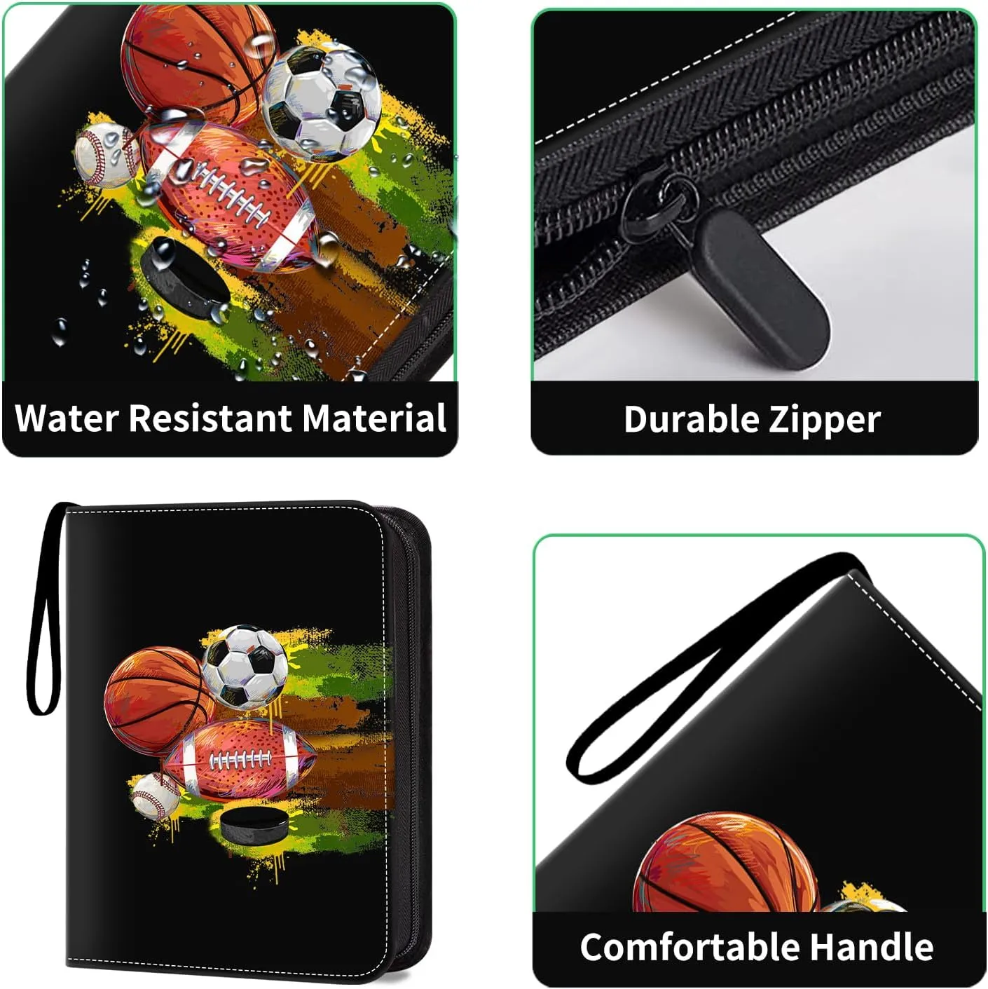 HESTECH Sports Card Binder with Sleeves, 900 Pocket Sports Card Holder for Trading Cards Zipper Book Folder Collector Album 3 Ring Baseball Football Basketball Hockey Soccer Organizer Storage
