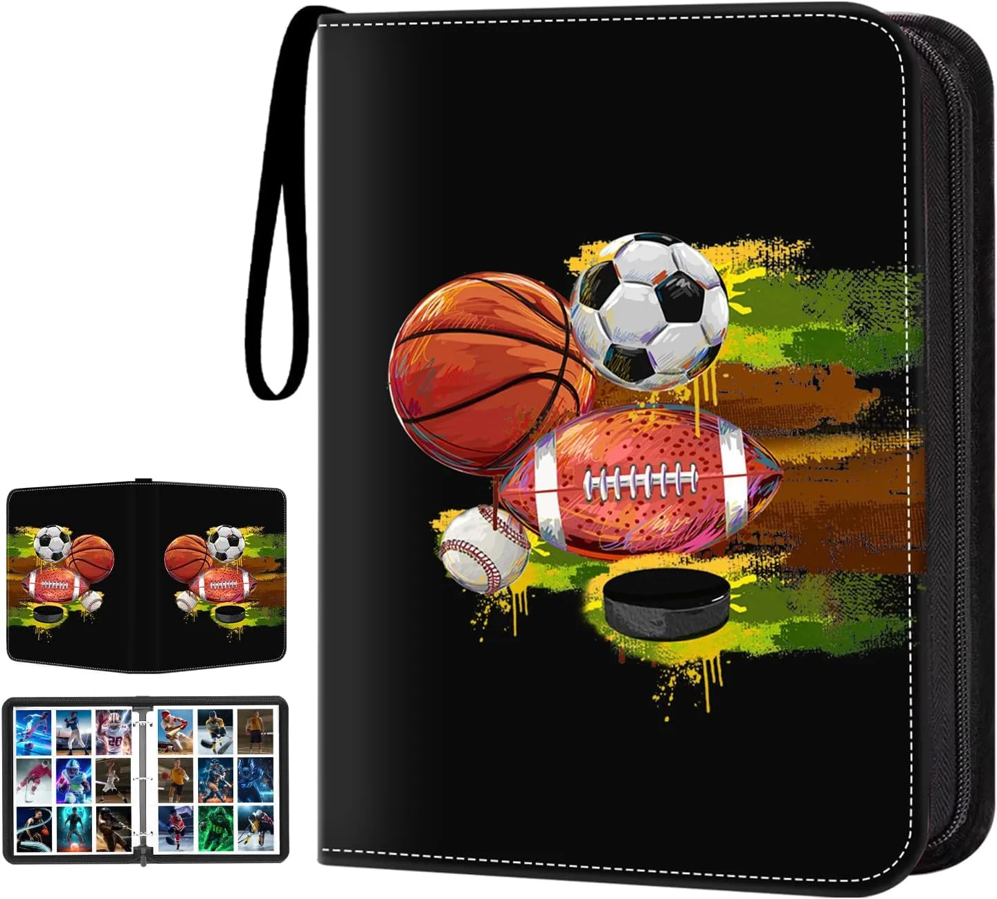 HESTECH Sports Card Binder with Sleeves, 900 Pocket Sports Card Holder for Trading Cards Zipper Book Folder Collector Album 3 Ring Baseball Football Basketball Hockey Soccer Organizer Storage