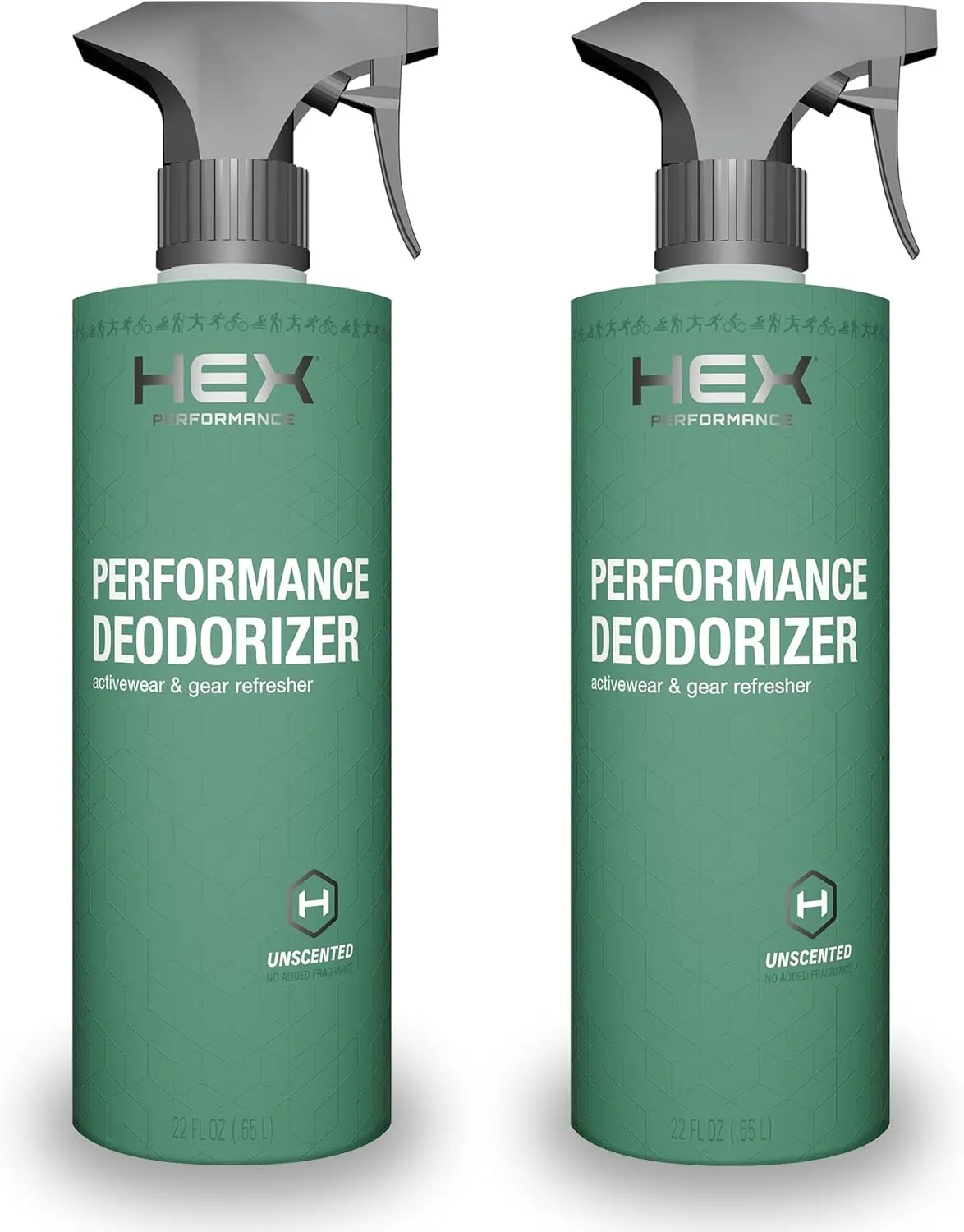 HEX Performance Deodorizing Spray, Unscented, 44oz (Pack of 2) - Awesome for Shoes, Gear, Activewear & Fabrics, Yoga Mats & Gym Equipment, Carpet, Pets, Odor Eliminator & Fabric Refresher Spray