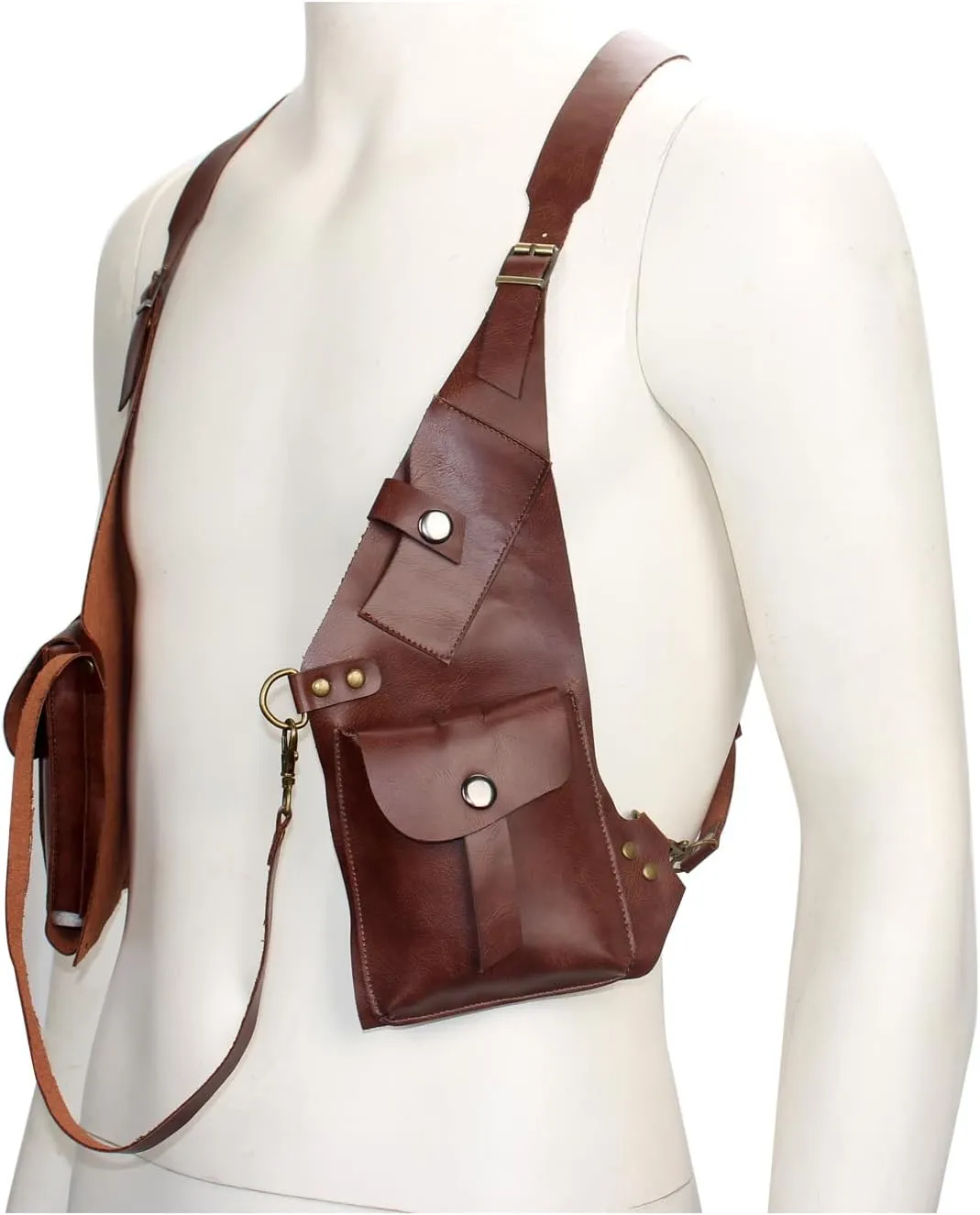 Hidden Underarm Adjustable PU Leather Shoulder Bag Outdoors Mobile Men's Retro Backpack with Underarm Crossbody Bag