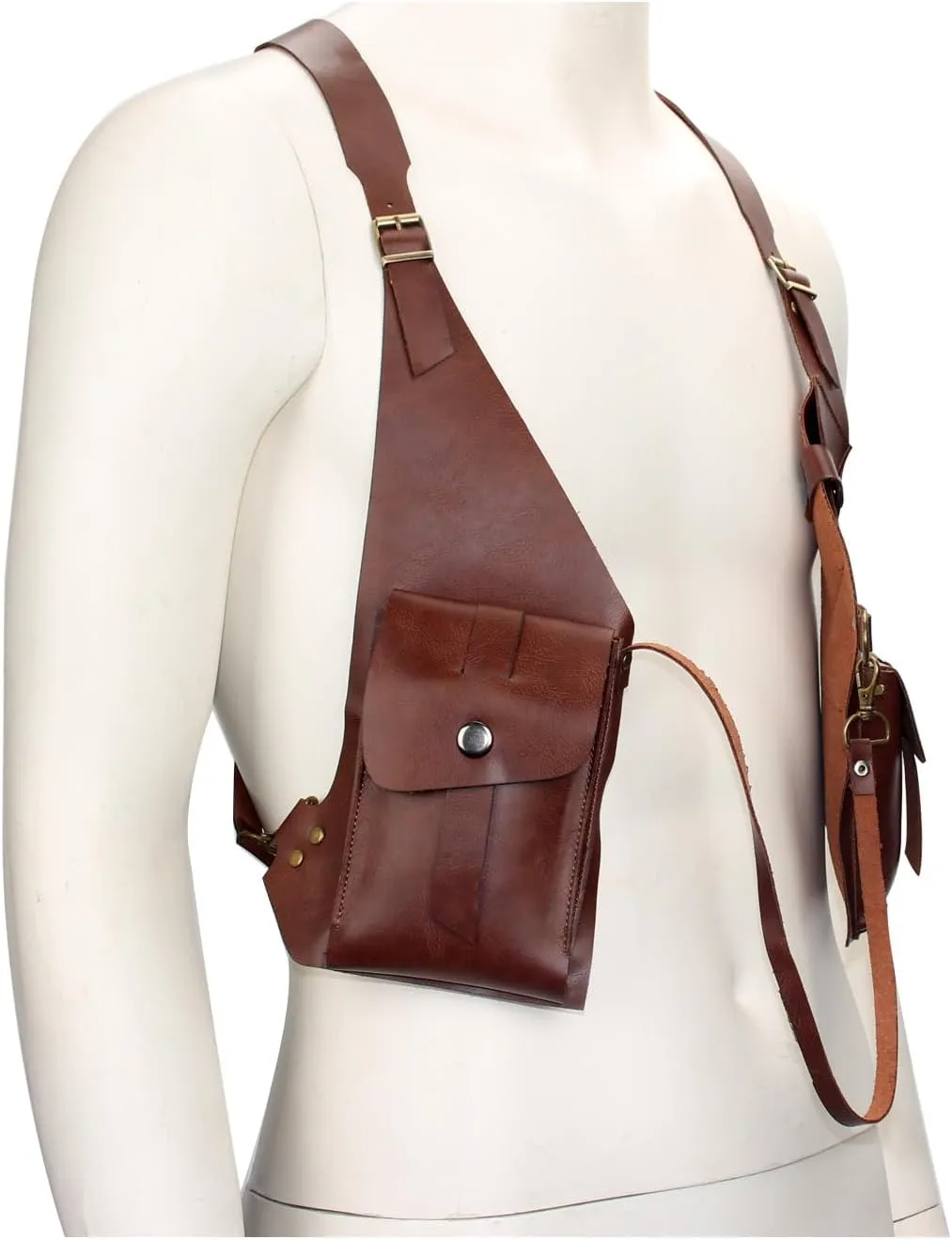 Hidden Underarm Adjustable PU Leather Shoulder Bag Outdoors Mobile Men's Retro Backpack with Underarm Crossbody Bag