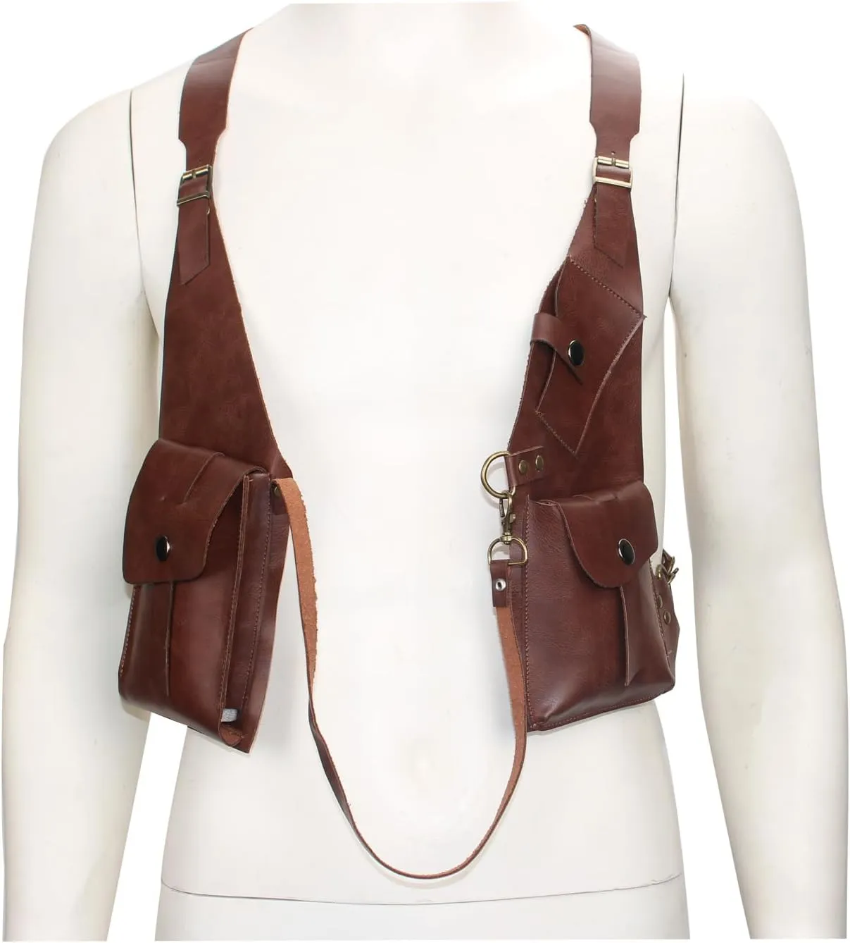 Hidden Underarm Adjustable PU Leather Shoulder Bag Outdoors Mobile Men's Retro Backpack with Underarm Crossbody Bag