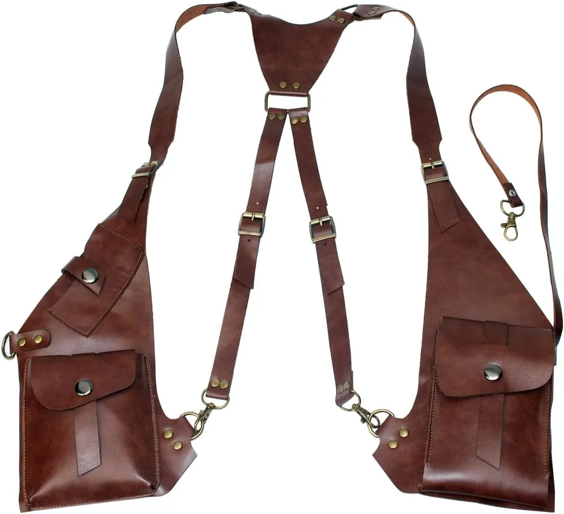 Hidden Underarm Adjustable PU Leather Shoulder Bag Outdoors Mobile Men's Retro Backpack with Underarm Crossbody Bag