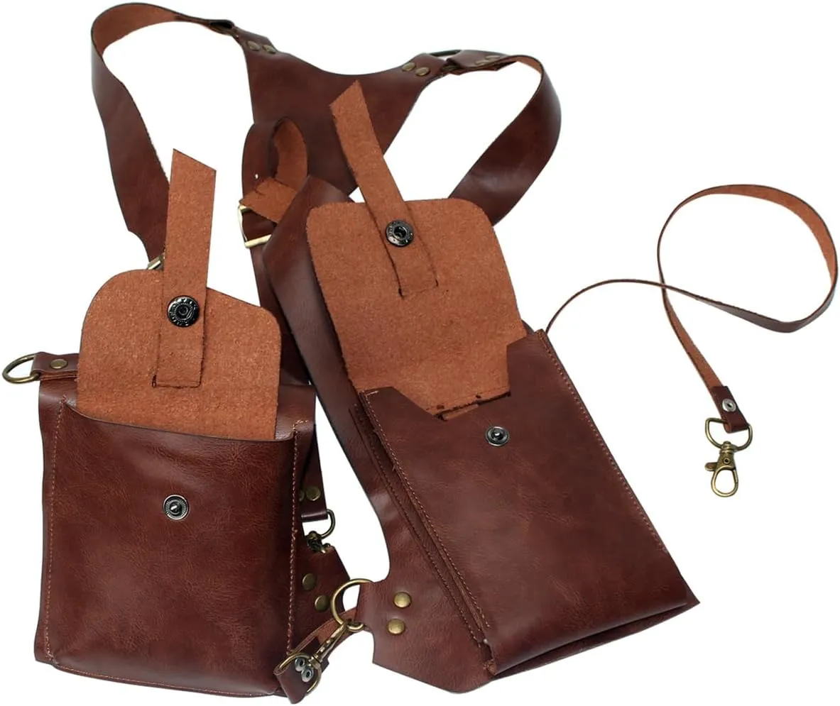 Hidden Underarm Adjustable PU Leather Shoulder Bag Outdoors Mobile Men's Retro Backpack with Underarm Crossbody Bag