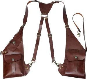Hidden Underarm Adjustable PU Leather Shoulder Bag Outdoors Mobile Men's Retro Backpack with Underarm Crossbody Bag