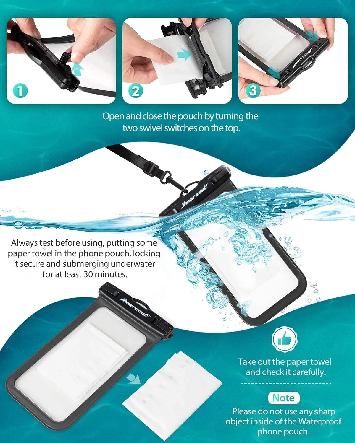 Hiearcool Waterproof Pouch for iPhone, Waterproof Phone Bag Travel Essentials Cruise Accessories Must Haves-4Pack Black