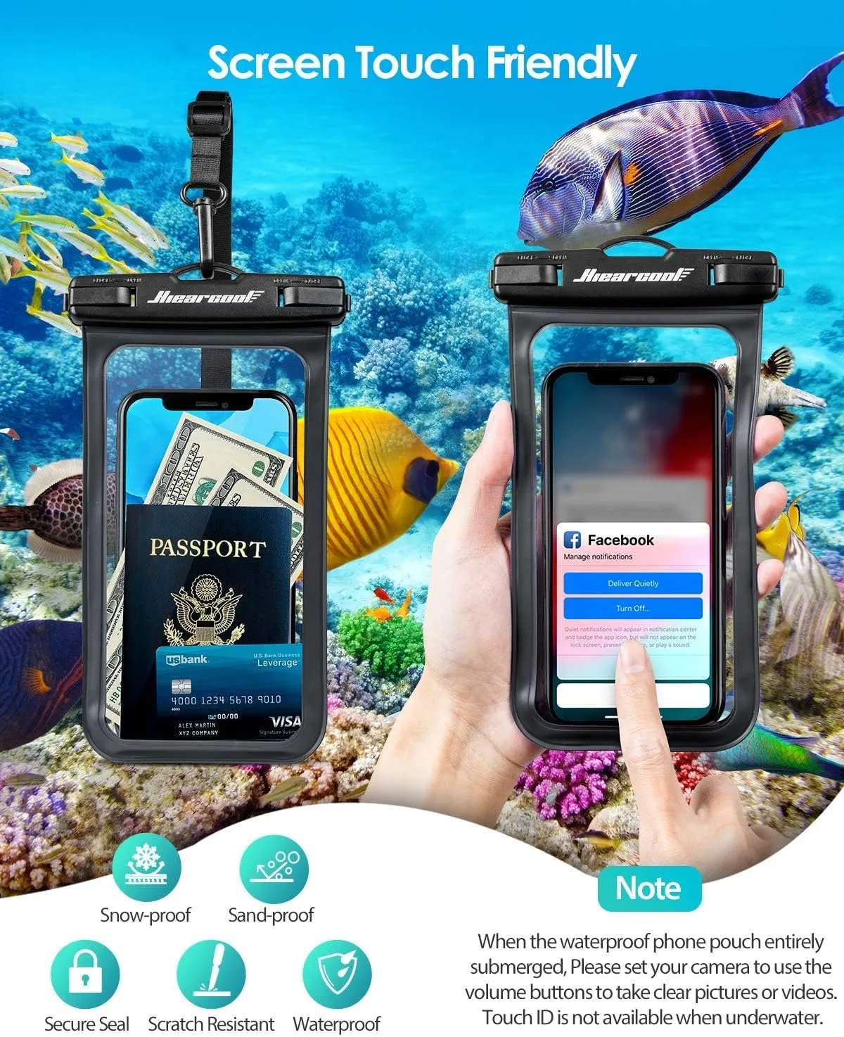 Hiearcool Waterproof Pouch for iPhone, Waterproof Phone Bag Travel Essentials Cruise Accessories Must Haves-4Pack Black