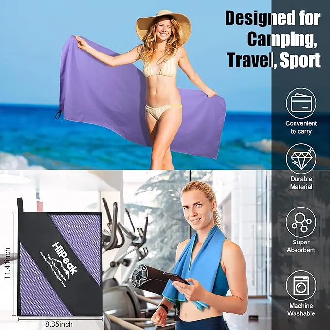 HiiPeak Quick Dry Towel - 2 Pack Microfiber Towels - Travel Towel Super Absorbent & Lightweight for Camping, Beach, Sports, Gym, Backpacking, Hiking and Yoga (LightBlue & Violet, 32 * 16" 2pcs