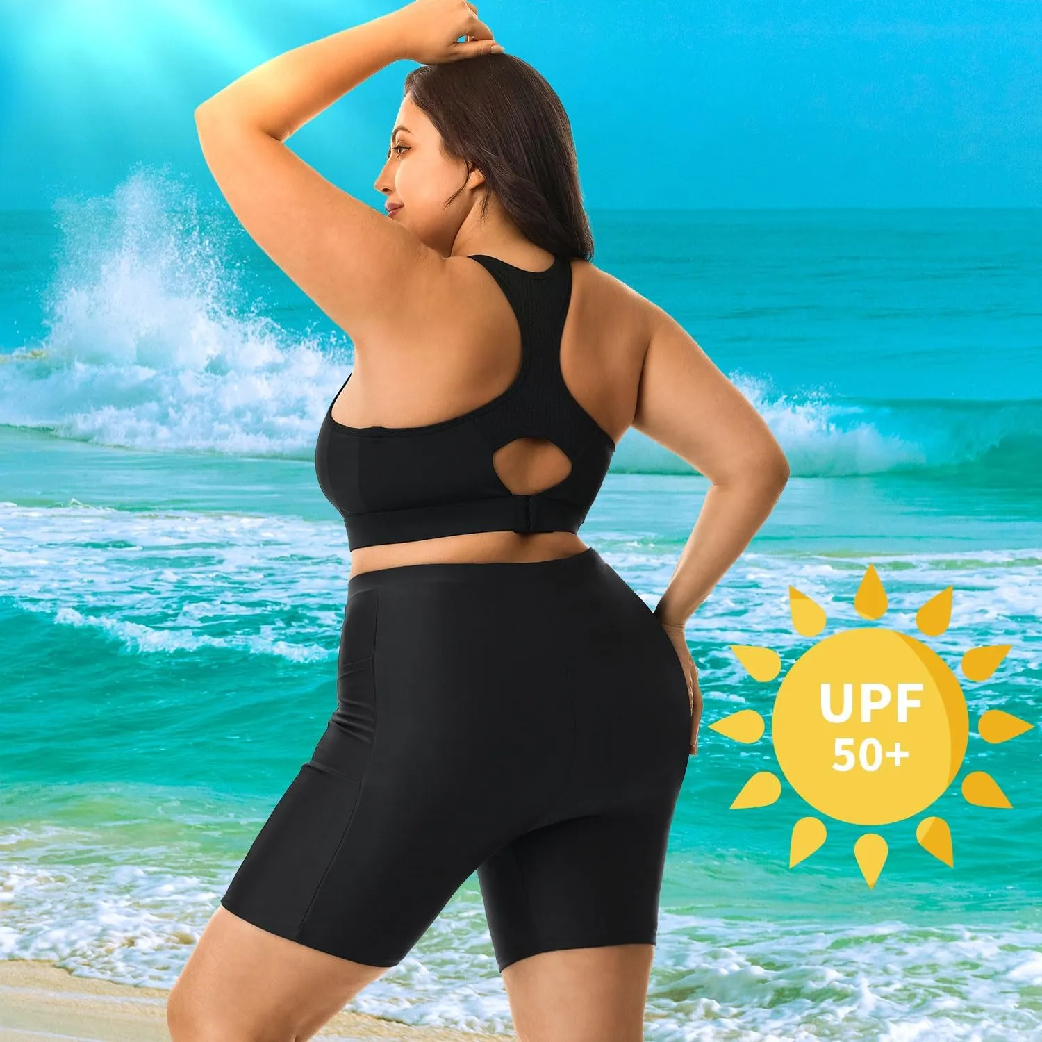 HODOSPORTS Plus Size Women's Swim Shorts with Pockets UPF50  High Waisted Board Shorts Tummy Control Swimsuit Bottoms 1X-6X