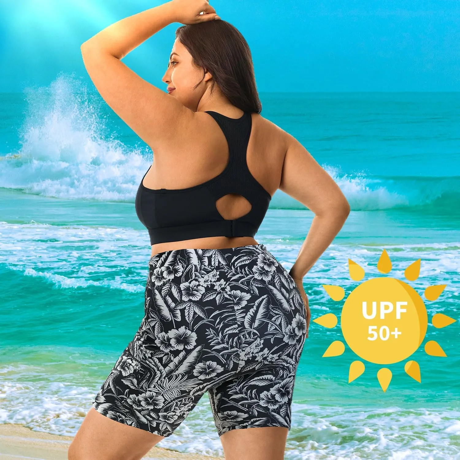 HODOSPORTS Plus Size Women's Swim Shorts with Pockets UPF50  High Waisted Board Shorts Tummy Control Swimsuit Bottoms 1X-6X