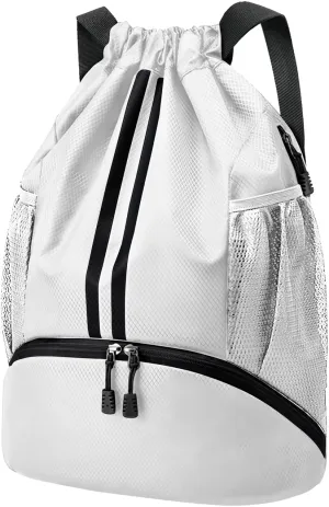 Hoedia Sports Drawstring Backpack - String Swim Gym Bag with Shoes Compartment and Wet Proof Pocket for Women and Men