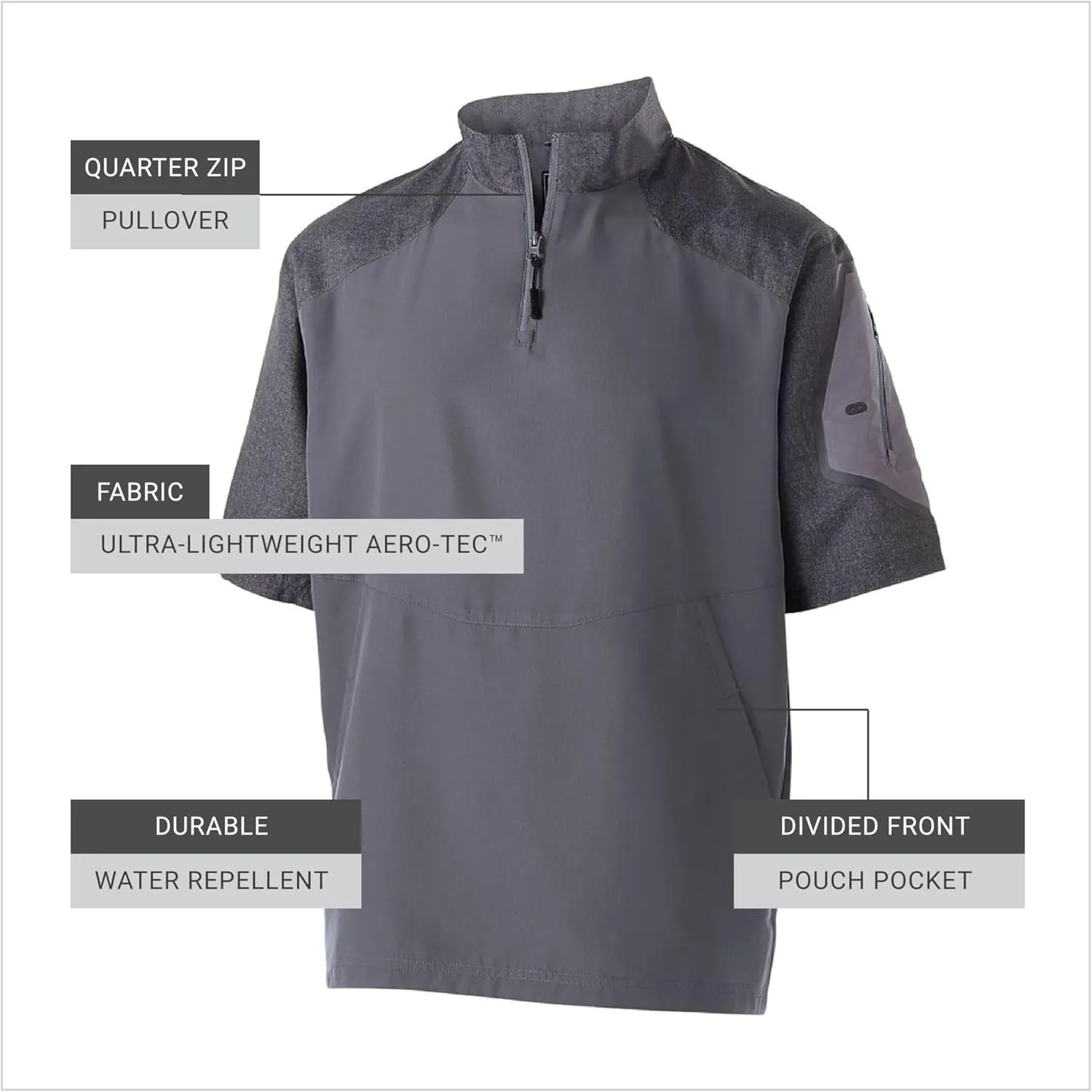 Holloway Raider Pullover Cage Jacket - Weather-Resistant Quarter Zip Athletic Wear with Sleeve Pocket