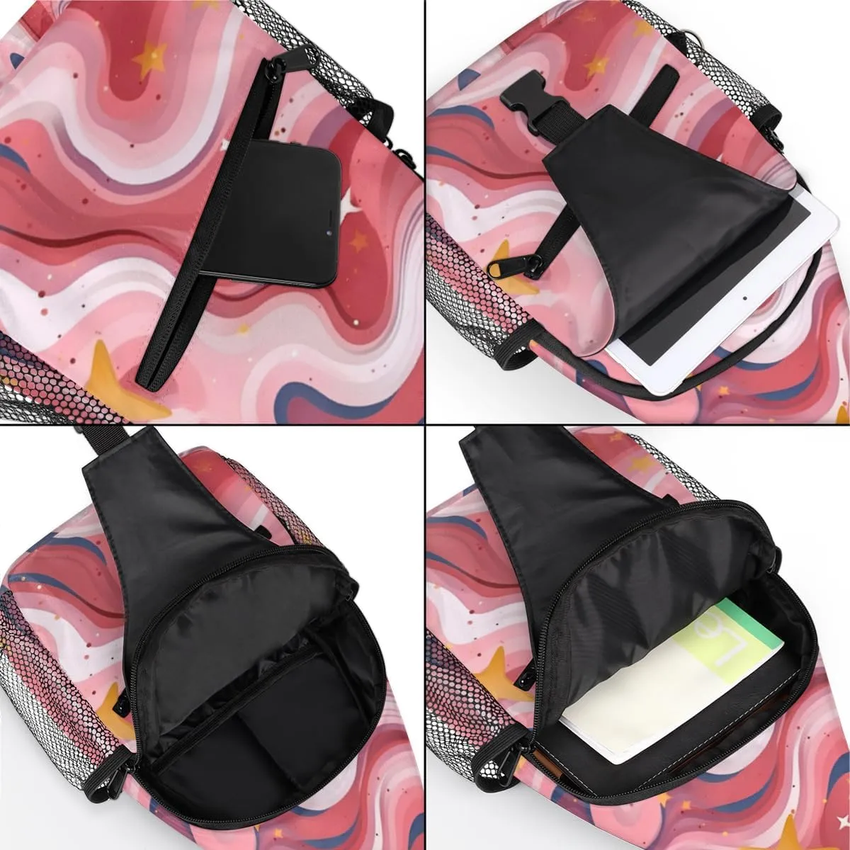Hot Pink Shiny Sling Backpack Chest Bag for Women Men Crossbody Shoulder Bag Fanny Pack with Adjustable Strap
