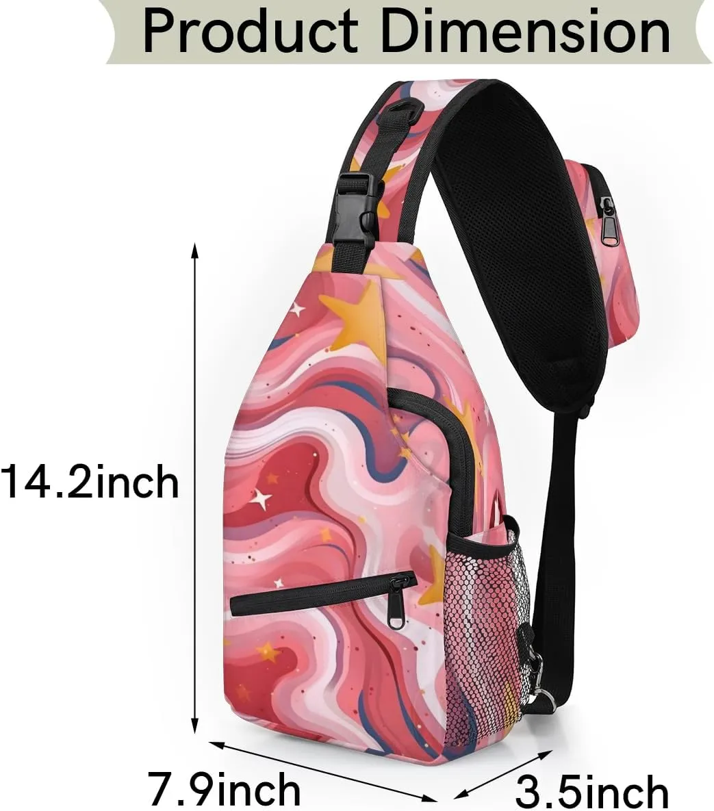 Hot Pink Shiny Sling Backpack Chest Bag for Women Men Crossbody Shoulder Bag Fanny Pack with Adjustable Strap