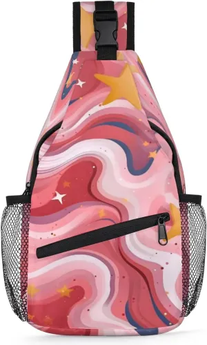 Hot Pink Shiny Sling Backpack Chest Bag for Women Men Crossbody Shoulder Bag Fanny Pack with Adjustable Strap