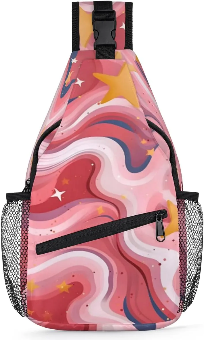 Hot Pink Shiny Sling Backpack Chest Bag for Women Men Crossbody Shoulder Bag Fanny Pack with Adjustable Strap