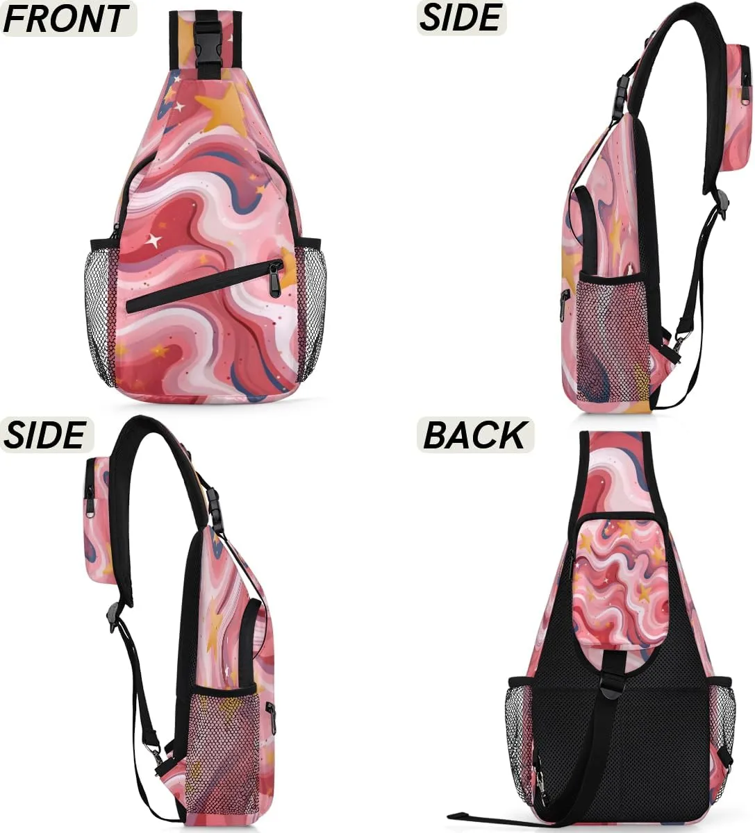 Hot Pink Shiny Sling Backpack Chest Bag for Women Men Crossbody Shoulder Bag Fanny Pack with Adjustable Strap