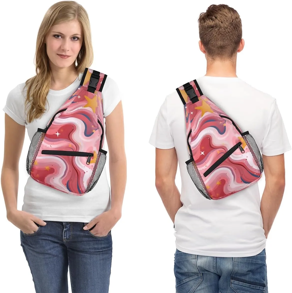 Hot Pink Shiny Sling Backpack Chest Bag for Women Men Crossbody Shoulder Bag Fanny Pack with Adjustable Strap