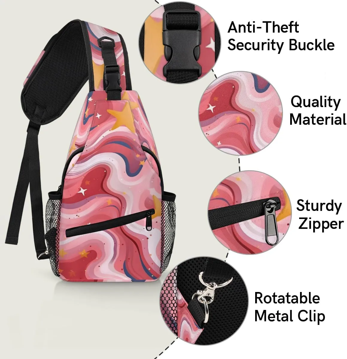 Hot Pink Shiny Sling Backpack Chest Bag for Women Men Crossbody Shoulder Bag Fanny Pack with Adjustable Strap