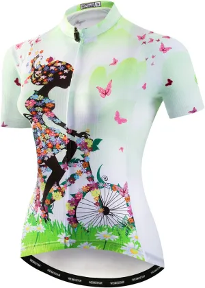 Hotlion Cycling Jersey Women Short Sleeve Bicycle Clothing Top MTB Full Zipper Bike Jerseys Clothes