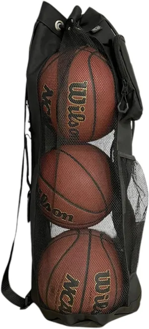 HOTZ Heavy Duty Canvas & Mesh Basketball Bag Holds 3 Basketballs Zipper Pouch, ID Holder, Carabiner and Mesh Storage Pocket. For Coaches Parents and Players