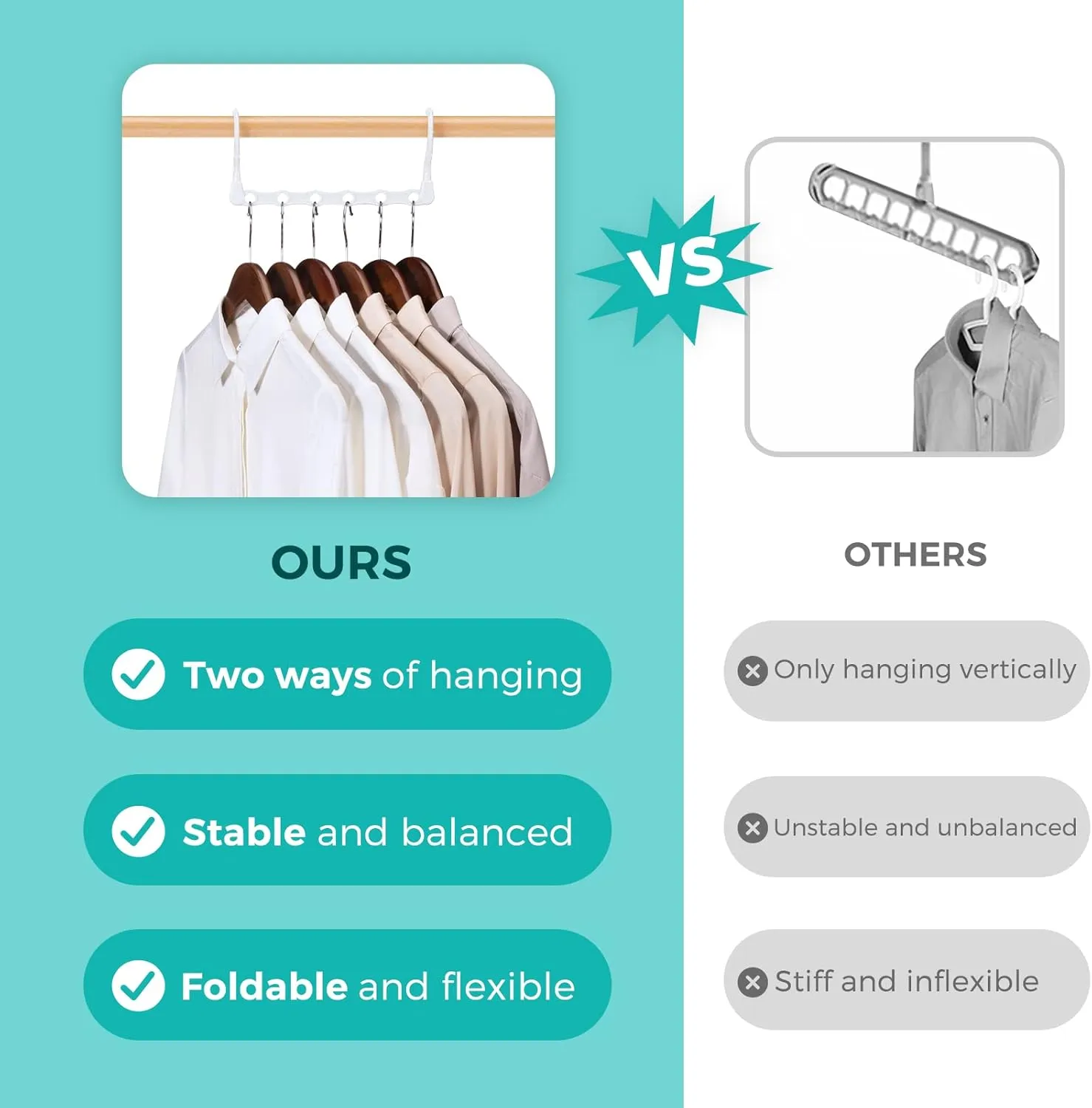 HOUSE DAY Space Saving White Plastic Clothes Hangers, 20 Pack, Multi-Use Closet Organizer, Ideal for College Dorms and Small Apartments