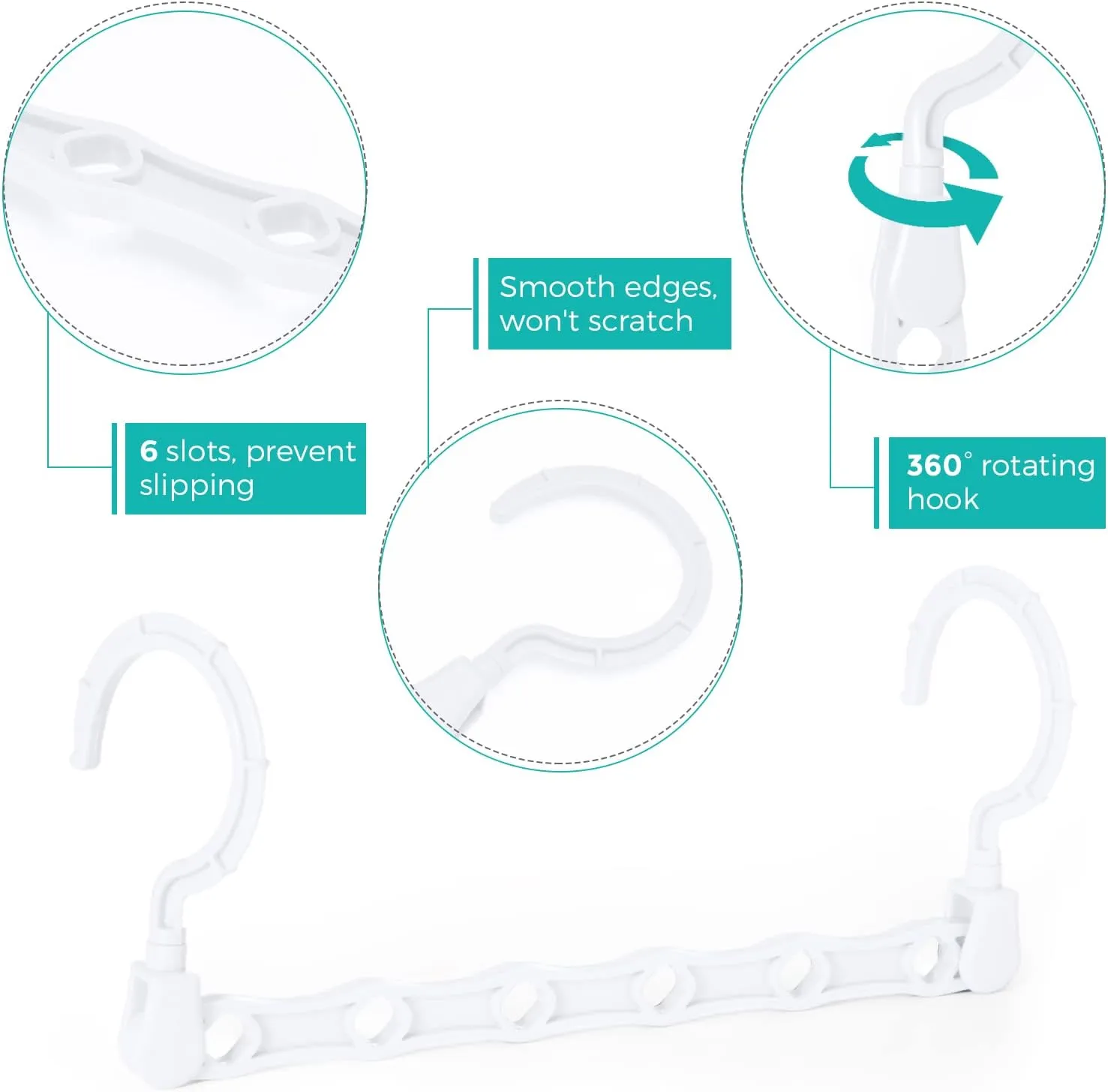 HOUSE DAY Space Saving White Plastic Clothes Hangers, 20 Pack, Multi-Use Closet Organizer, Ideal for College Dorms and Small Apartments