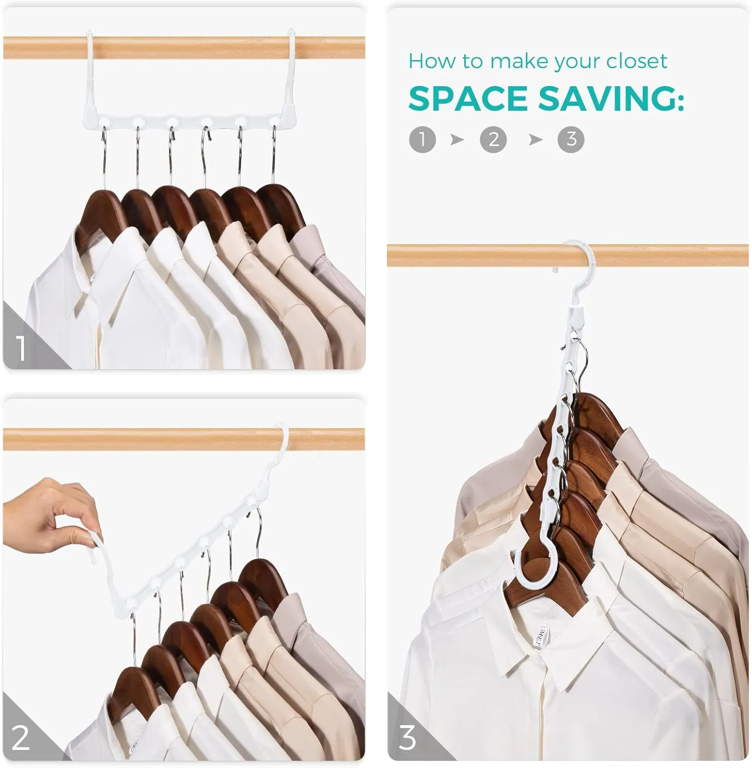 HOUSE DAY Space Saving White Plastic Clothes Hangers, 20 Pack, Multi-Use Closet Organizer, Ideal for College Dorms and Small Apartments