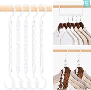 HOUSE DAY Space Saving White Plastic Clothes Hangers, 20 Pack, Multi-Use Closet Organizer, Ideal for College Dorms and Small Apartments