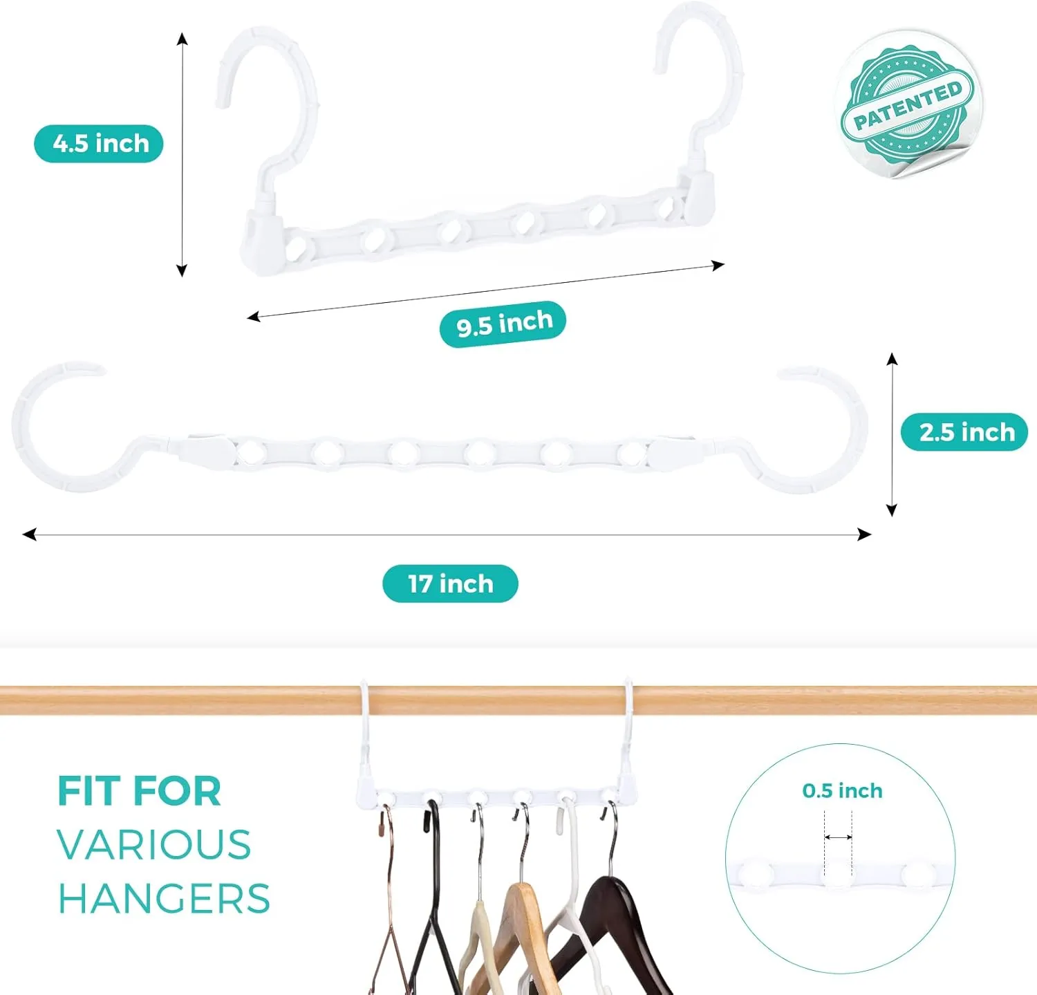 HOUSE DAY Space Saving White Plastic Clothes Hangers, 20 Pack, Multi-Use Closet Organizer, Ideal for College Dorms and Small Apartments