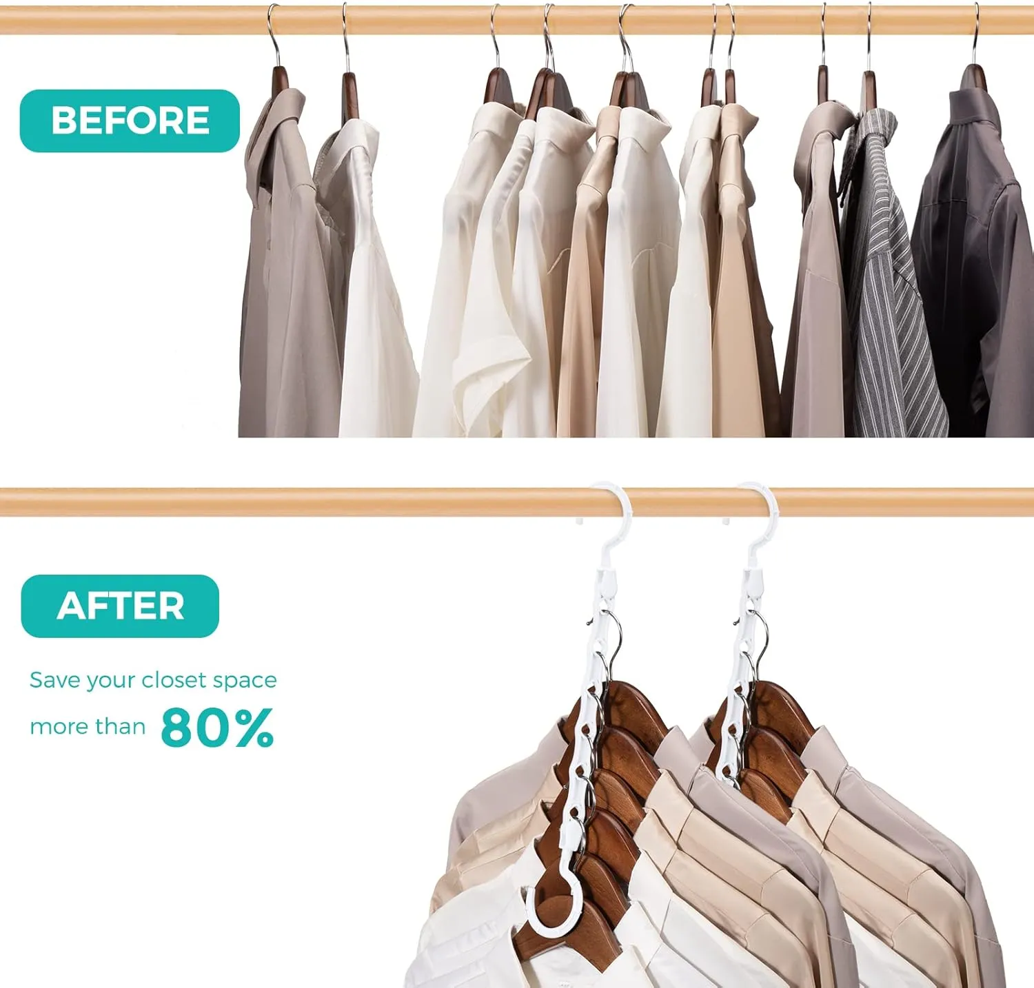 HOUSE DAY Space Saving White Plastic Clothes Hangers, 20 Pack, Multi-Use Closet Organizer, Ideal for College Dorms and Small Apartments